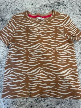 Anthropologie Short-Sleeve Zebra-Stripe Tee in Brown & Cream